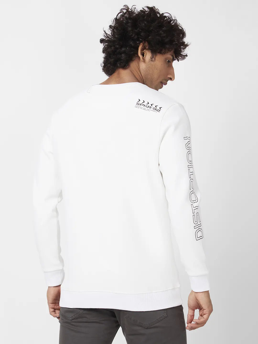 Spykar Men White Blended Slim Fit Full Sleeve Round Neck Plain Sweatshirt