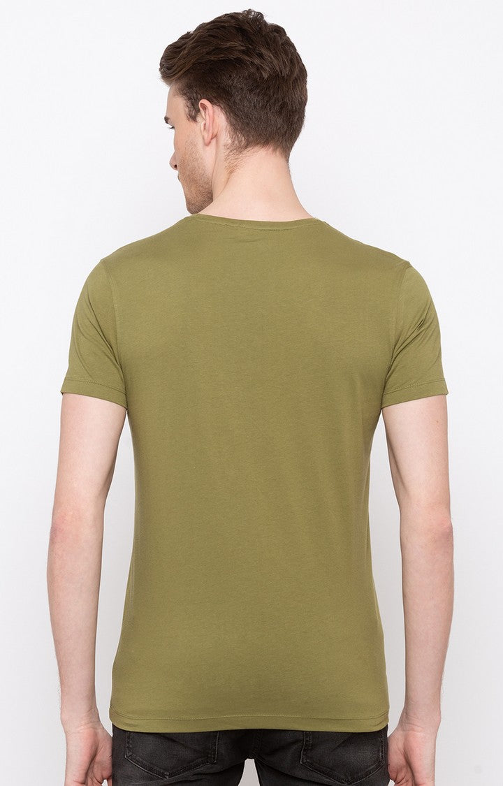 Spykar Olive Printed Slim Fit Men T-Shirts