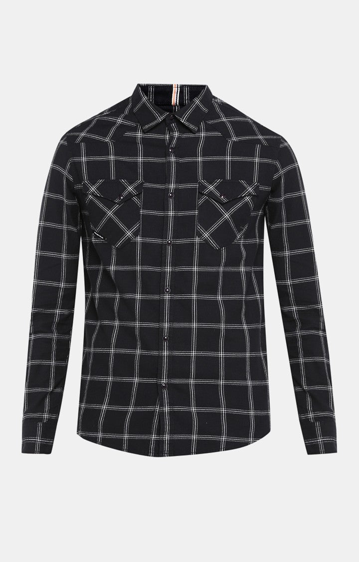 Spykar Men'S Black Cotton Checked Casual Shirts