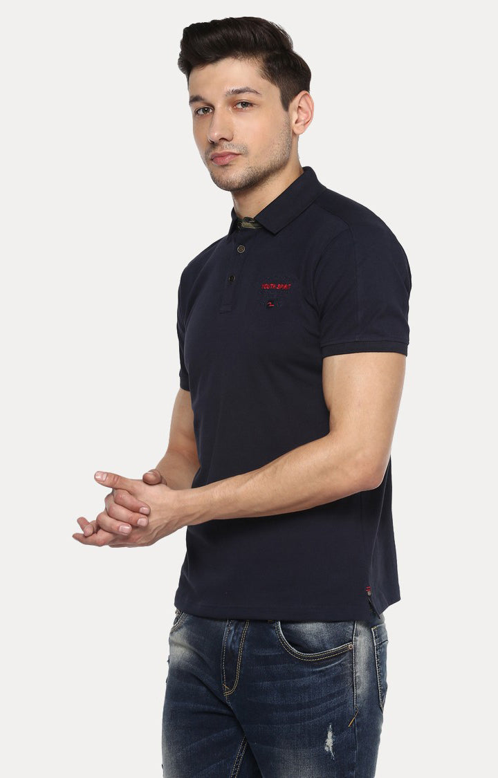 Spykar Blue Solid Slim Fit Polo T-Shirt