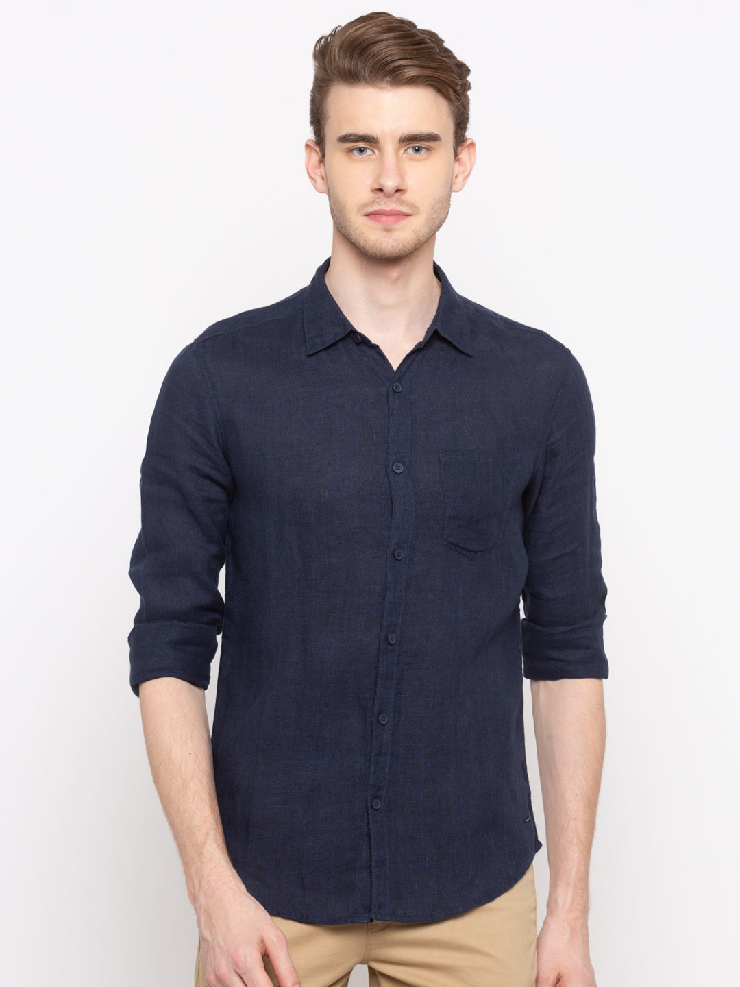 Spykar Men Navy Solid Slim Fit Casual Shirt