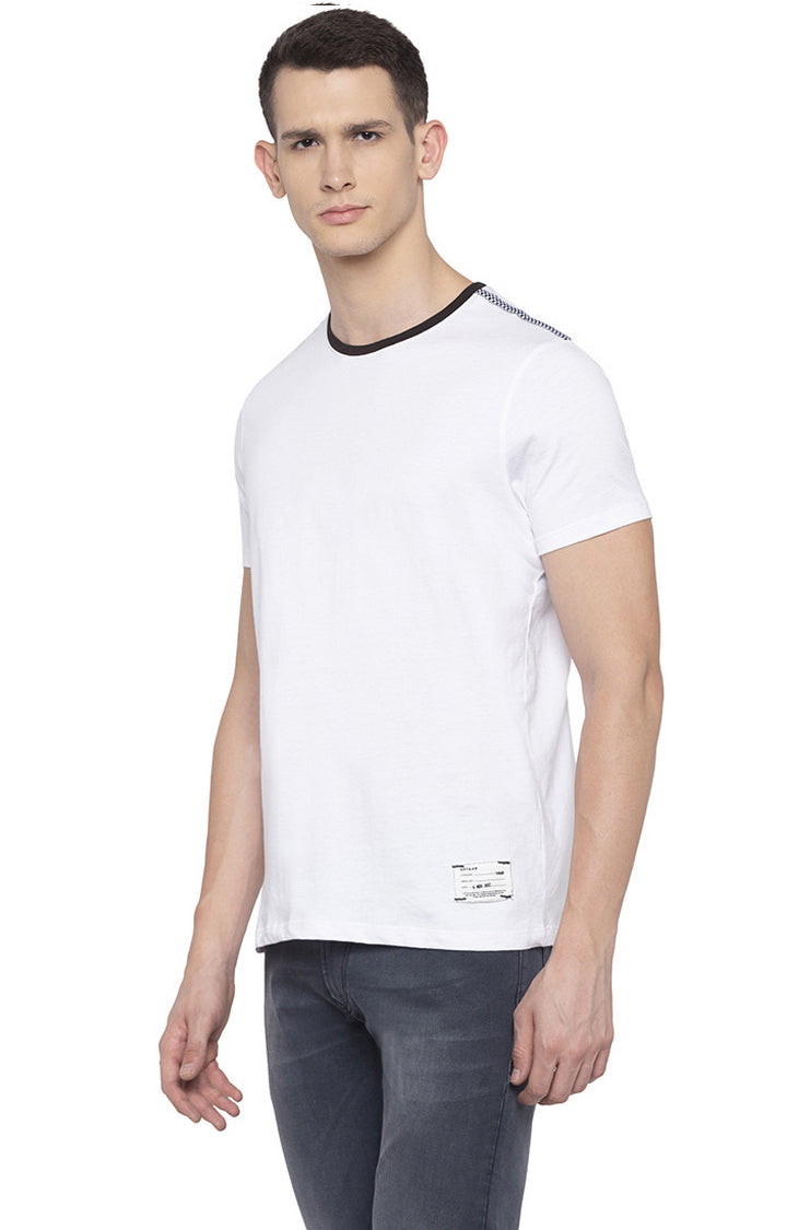 Spykar Men White Cotton Round Neck Casual T-Shirt