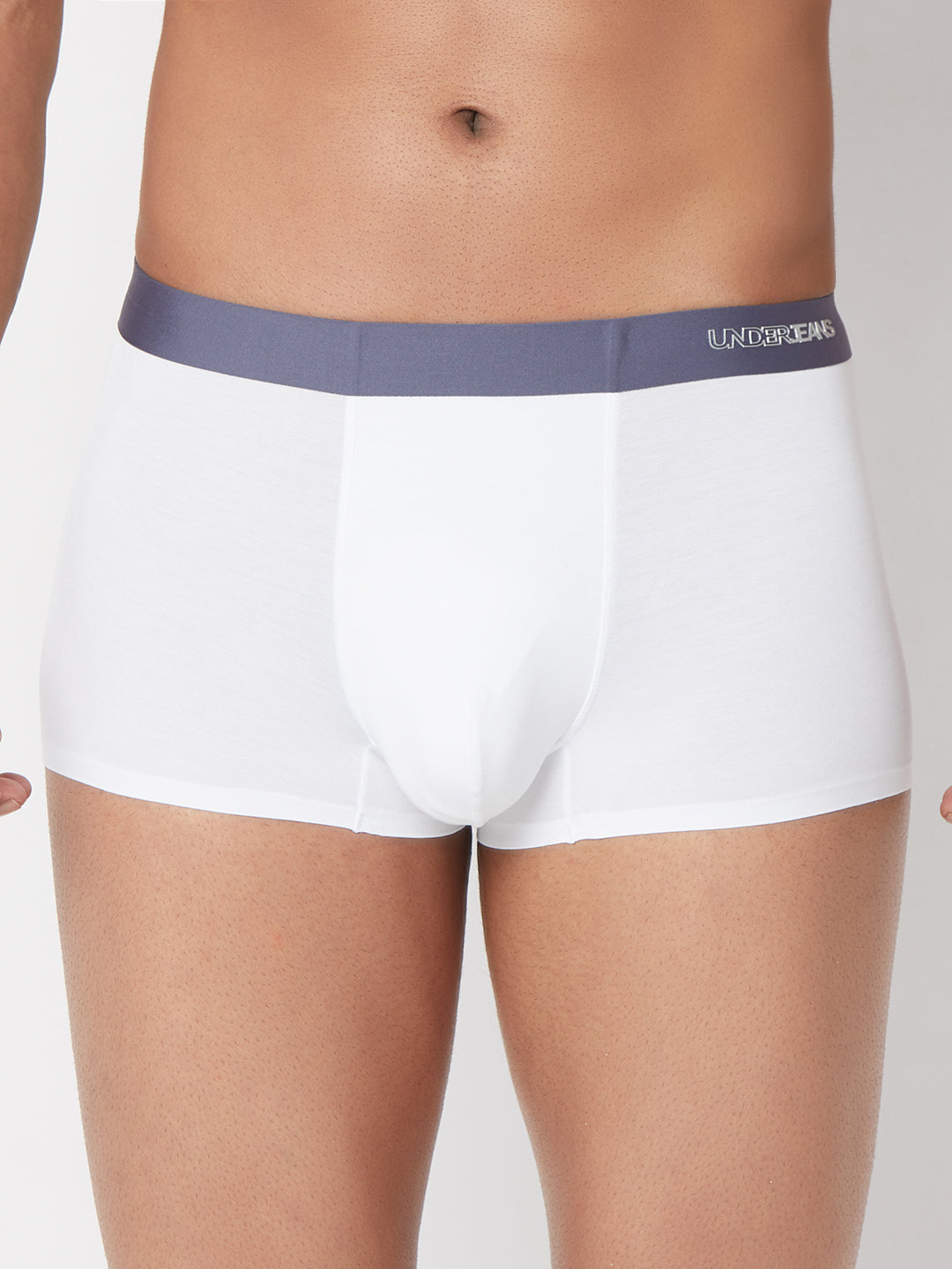 Men White Solid Super Premium Bonded Elastic Trunk- Underjeans By Spykar
