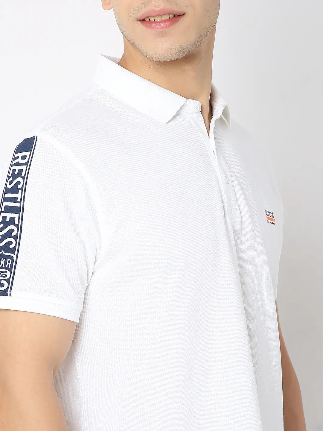 Spykar Men White Cotton Regular Fit Plain Polo Tshirt