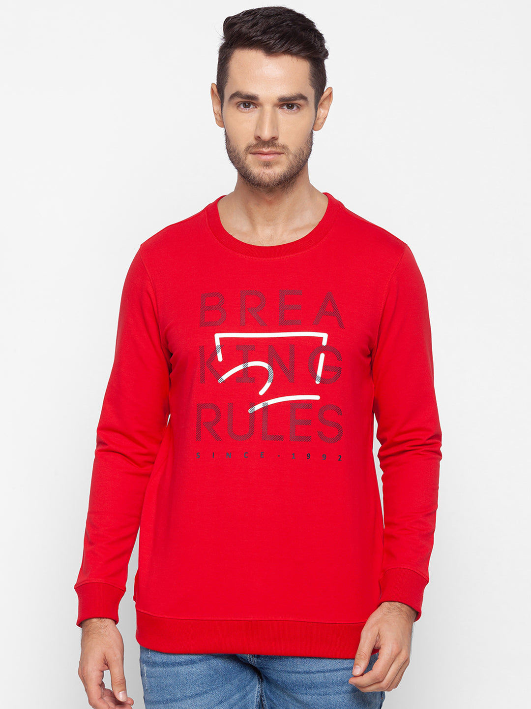 Spykar Red Cotton Sweatshirt For Men