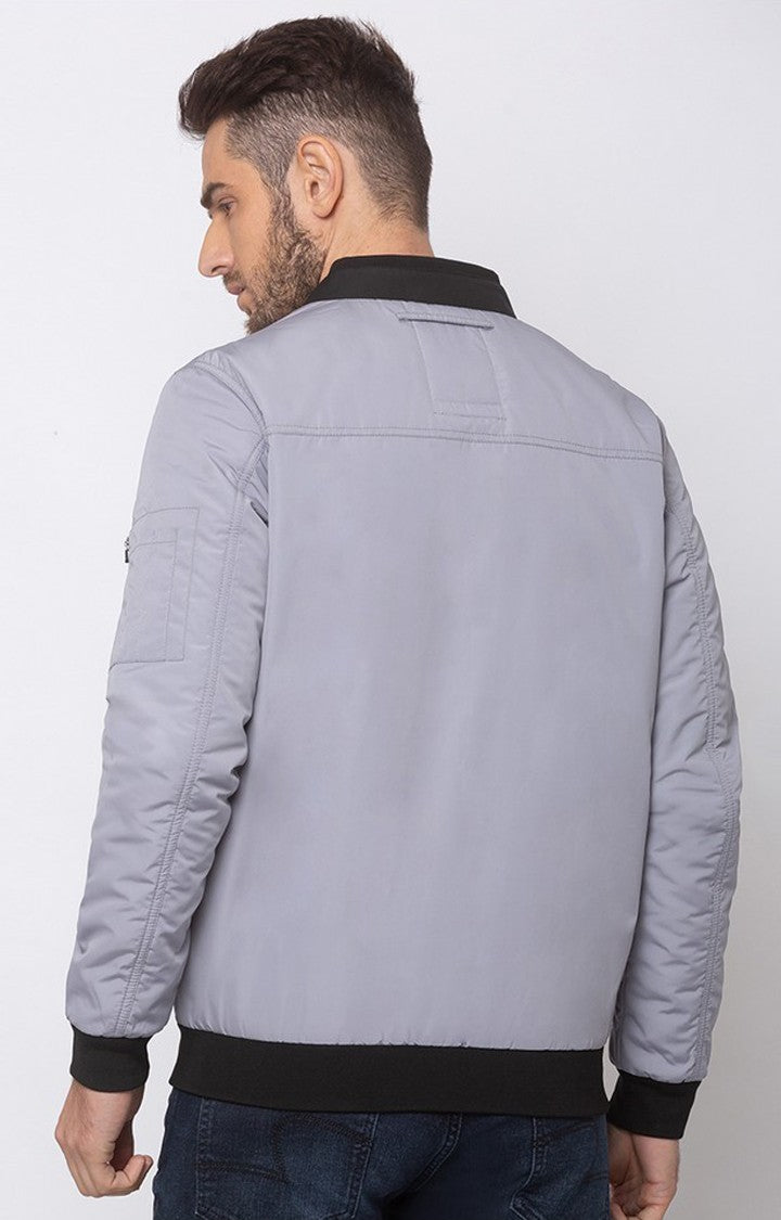 Spykar Men Lt Grey Polyester Straight Fit Jacket