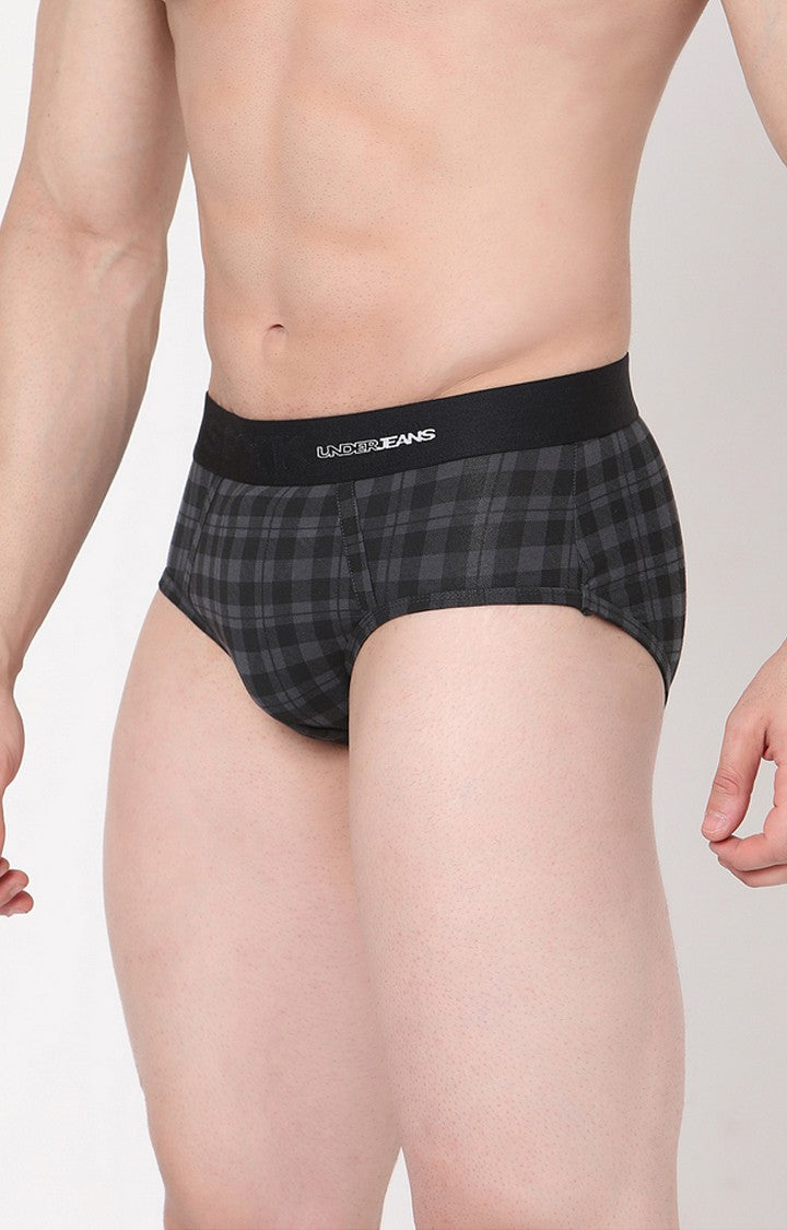 Underjeans By Spykar Men Premium Black Checked Briefs