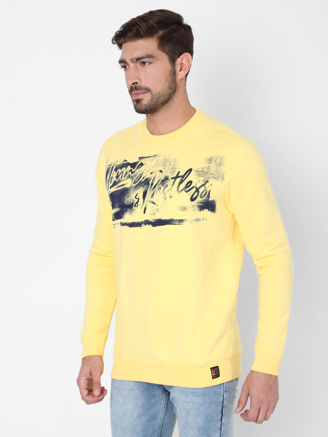 Spykar Yellow Cotton Sweatshirt For Men