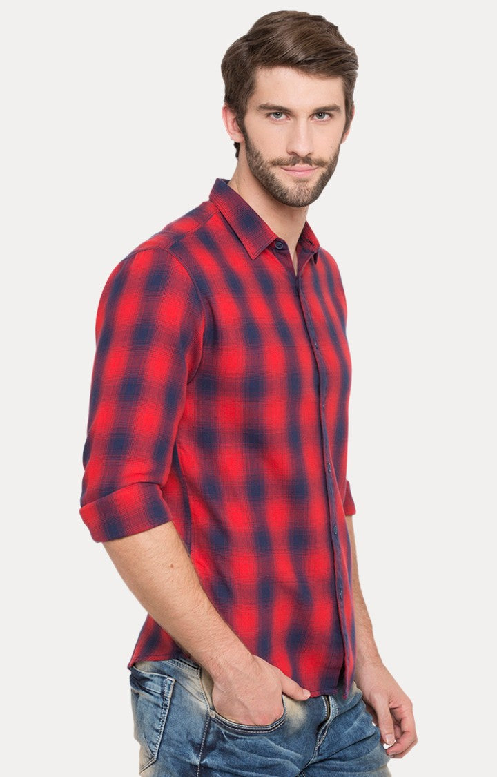 Spykar Men'S Red Cotton Checked Casual Shirts