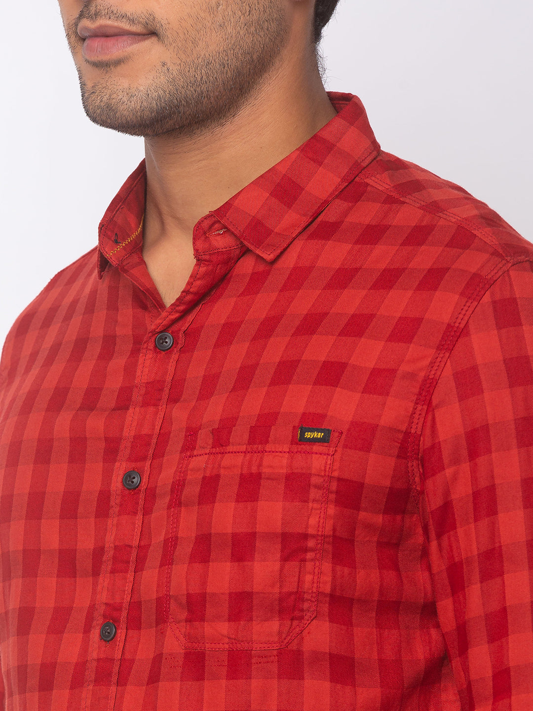 Spykar Men Red Cotton Slim Fit Shirt