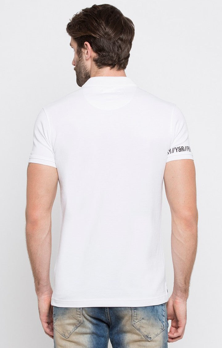 Spykar White Solid Slim Fit Polo T-Shirt