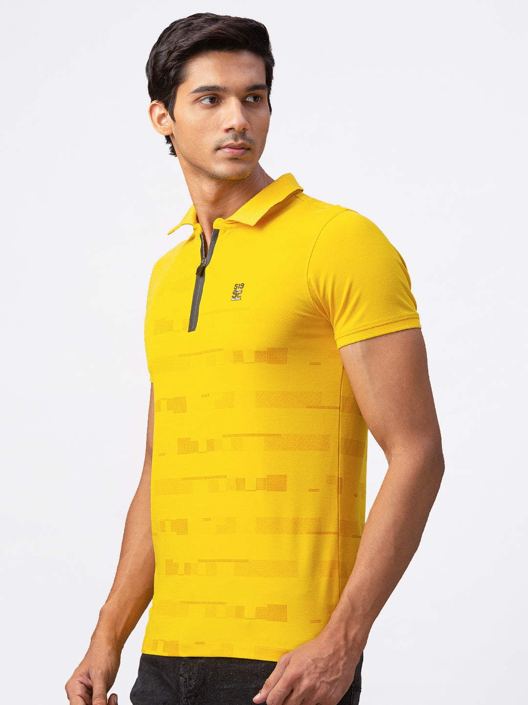 Spykar Men Yellow Cotton Slim Fit Half Sleeve Polo T-Shirt