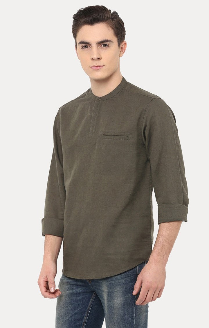 Spykar Men'S Green Cotton Solid Casual Shirts