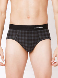 Men Premium Black Check & Maroon Check Cotton Blend Brief (Pack Of 2)- Underjeans By Spykar