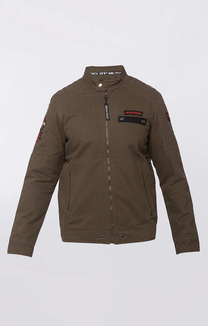 Spykar Men Olive Cotton Straight Fit Jacket