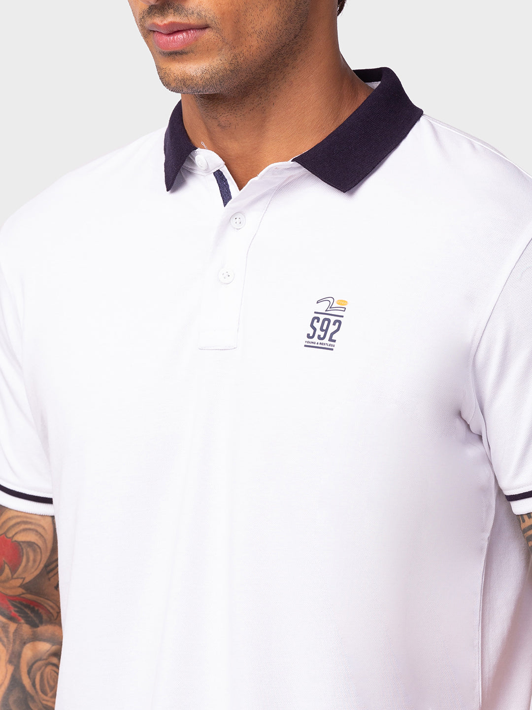 Spykar Men White Cotton Regular Fit Half Sleeve Plain Polo T-Shirt