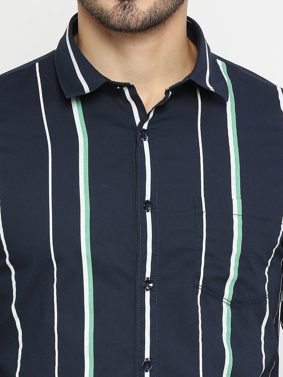 Spykar Men Navy Blue Cotton Full Sleeve Striped Shirt