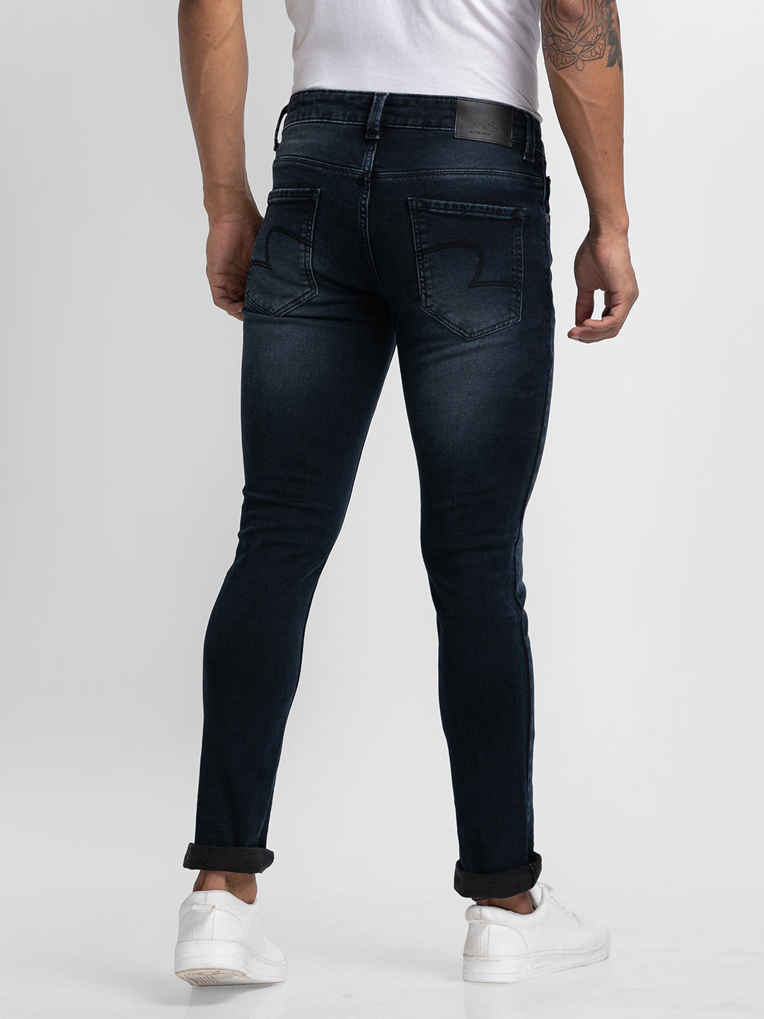 Spykar Black Indigo Cotton Slim Fit Narrow Length Jeans For Men (Skinny)
