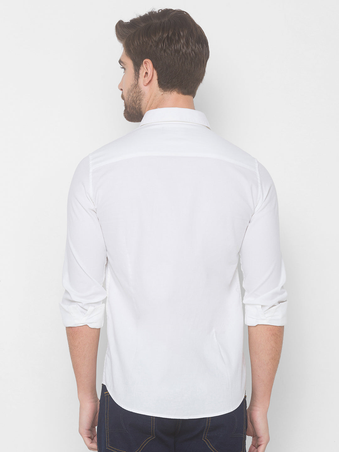 Spykar Men White Cotton Casual Shirts (Slim)