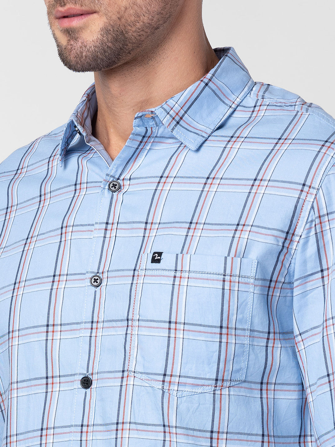 Spykar Men Sky Blue Cotton Regular Fit Checkered Shirts