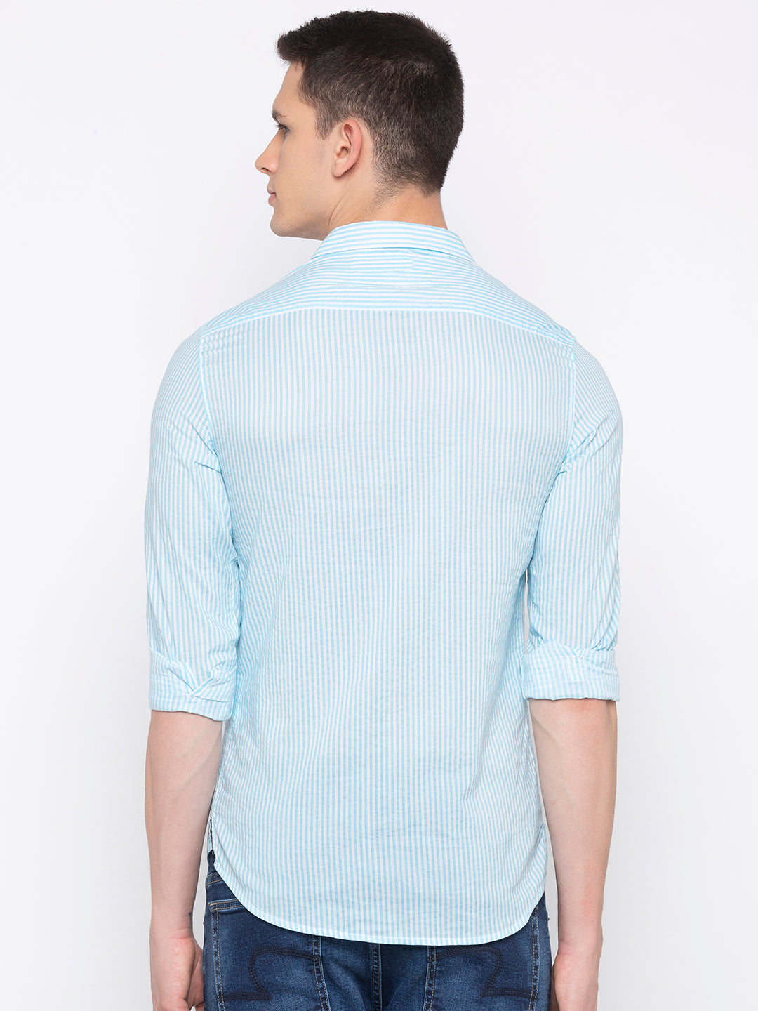 Spykar Men Aqua Striped Slim Fit Casual Shirt