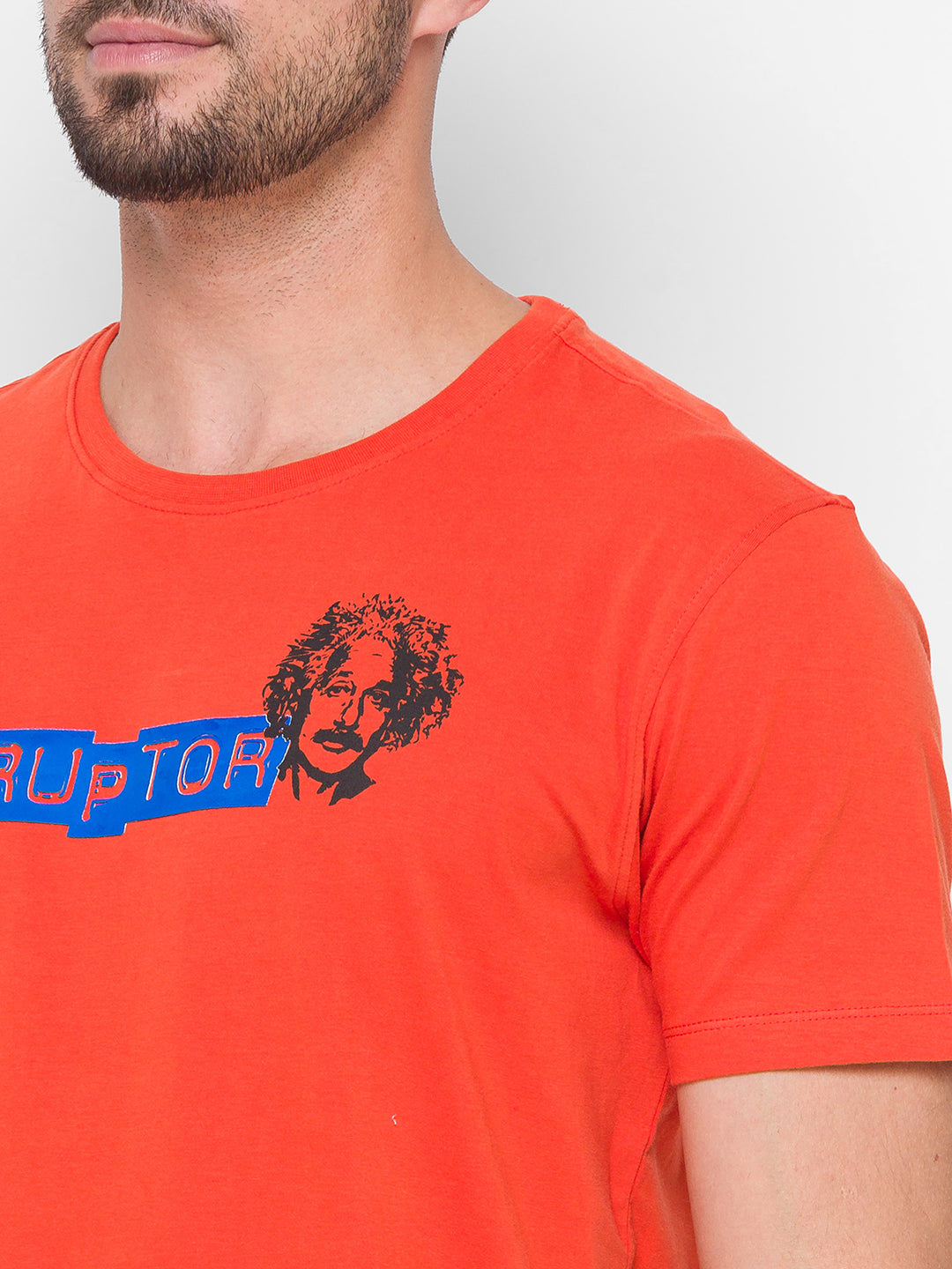 Albert Einstein Spykar Men Orange Cotton Slim Fit Round Neck T-Shirt