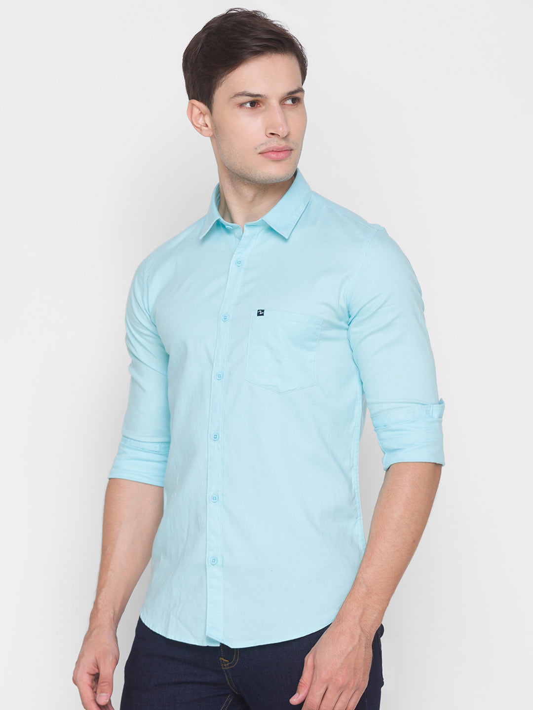 Spykar Slim Fit Blue Cotton Men Shirt