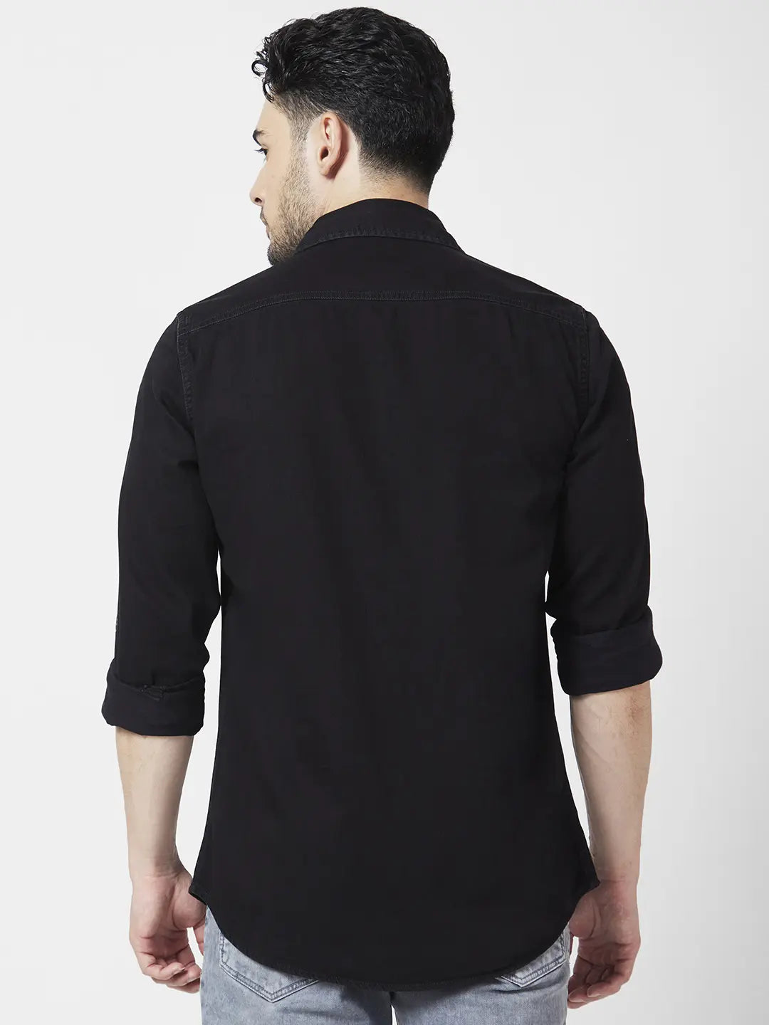 Spykar Men Black Cotton Regular Slim Fit Full Sleeve Denim Shirt