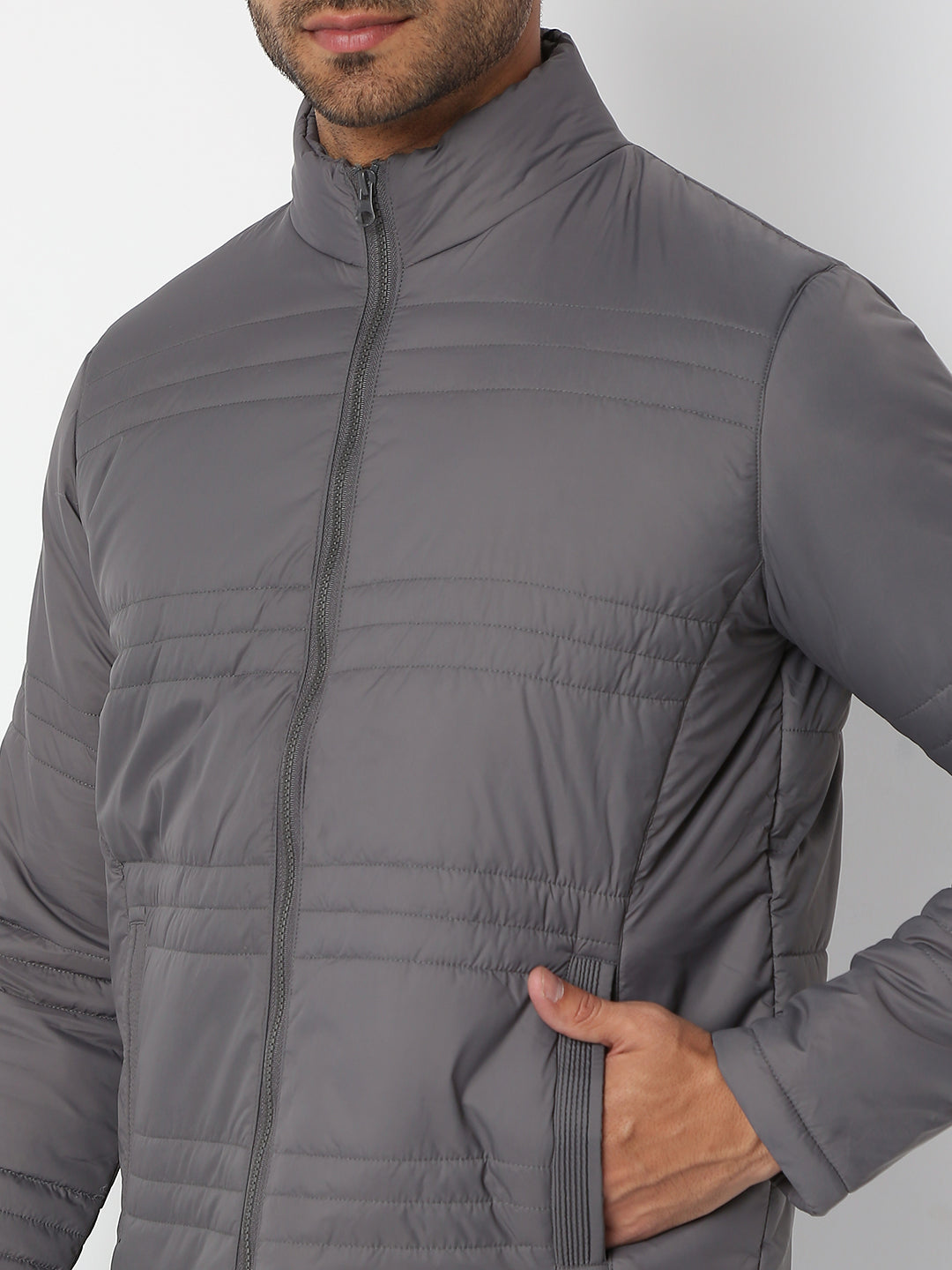 Spykar Men Charcoal Nylon Regular Fit Jacket