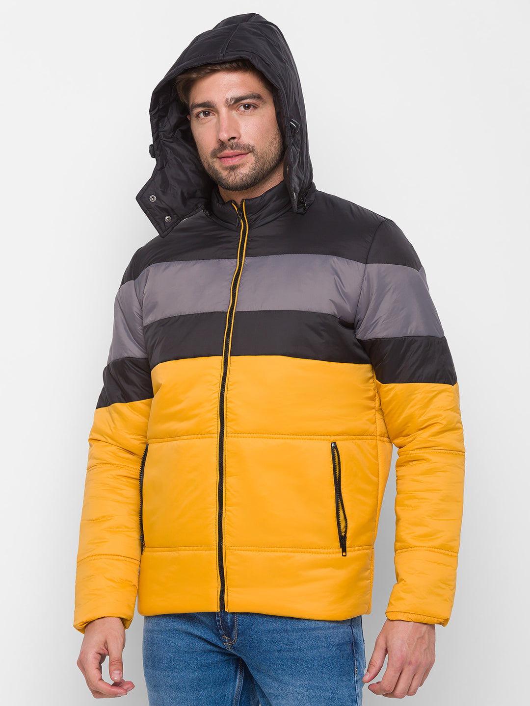 Spykar Yellow & Black Polyester Regular Fit Jacket For Men